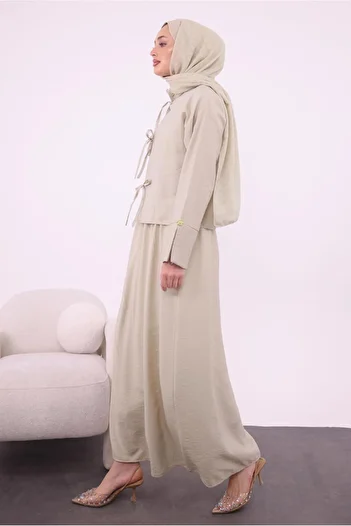 TRENDTESETTÜR Women's Beige Jacket and Dress Set t 9194