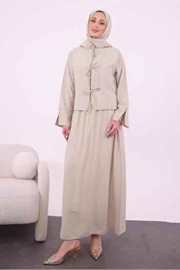 TRENDTESETTÜR Women's Beige Jacket and Dress Set t 9194