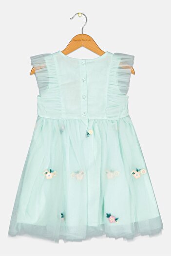 Luna Moon Kids Girl Embroidered Dress, Light Turquoise