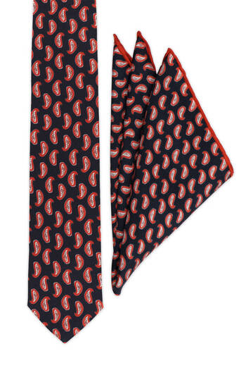 Bursa İpek Navy Blue Patterned Silk Tie Set