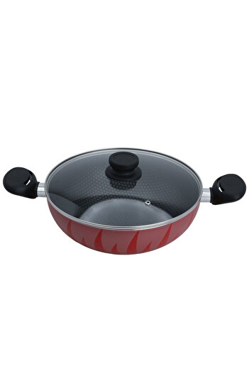 Alsaif Gallery Teflon Pan Red Flame, 28 cm, with Two Handles - Red