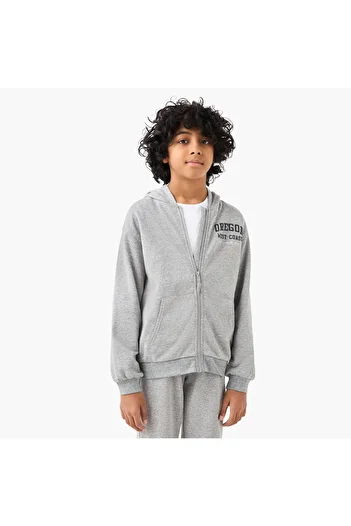 Juniors Typographic Detail Zip Through Hoodie and Joggers Set