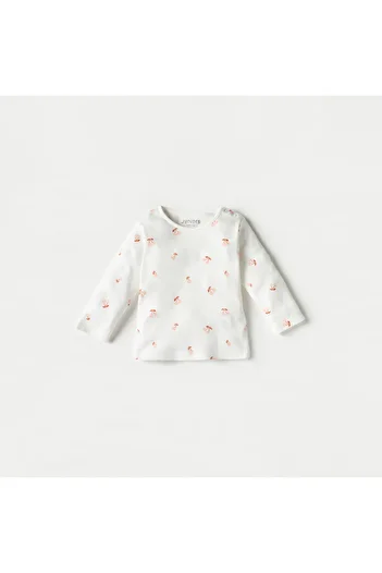 Juniors All-Over Cherry Print Long Sleeves T-shirt and Elasticated Pyjama Set