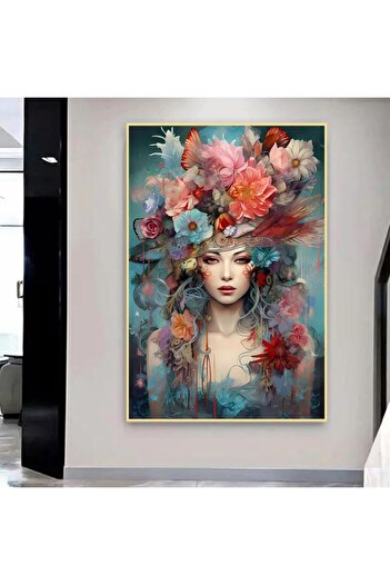 4gdran Abstract canvas painting with a hollow gold frame