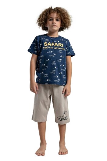 Rolypoly Boy's Navy Blue Waiter Bbermuda Pajama Suit 3558