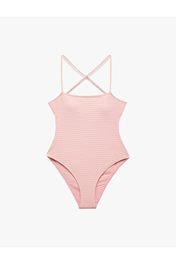 Koton Textured Swimsuit with Cross Thin Straps