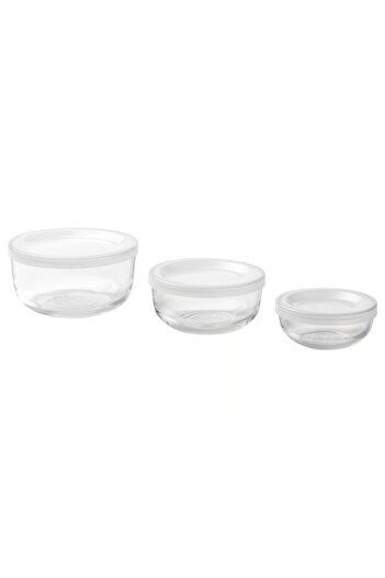 IKEA Food container with lid, set of 3, glass