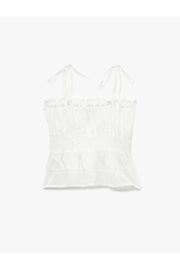 Koton Scalloped Brodeled Blouse with Bow Tie on the Shoulder and Thin Straps