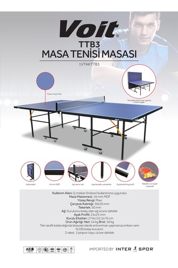 Voit VOİT TTB3 MASA TENİSİ MASASI - 1VTAKTTB3