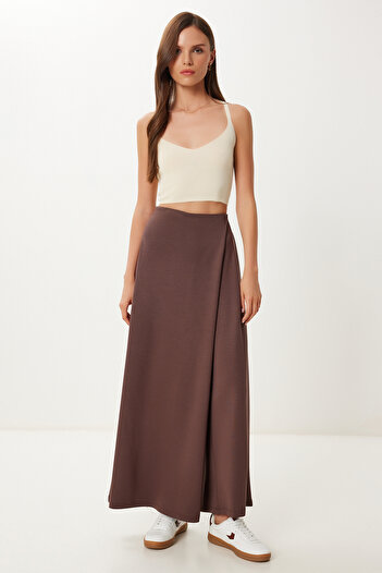Happiness İstanbul Women's Brown Skirt Look Flexible Knitted Baggy Trousers Cr00520