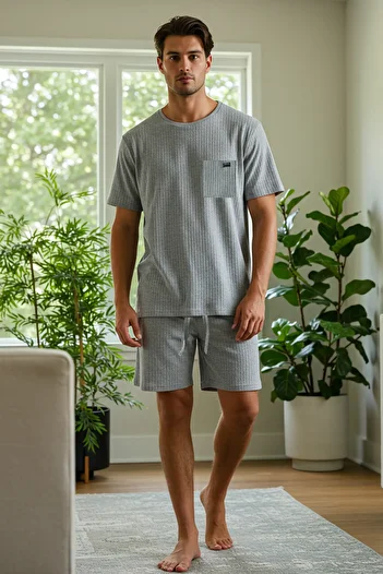 Trendyol Collection Сірий меланжевий приталений піжамний комплект оверсайз TMNSS25PT00030