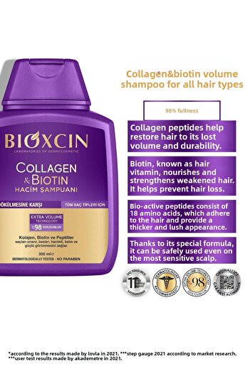 Bioxcin 300 Ml Extra Volume Collagen and Biotin Shampoo - Collagen Biotin Fine Sparse Hair 3 Pack