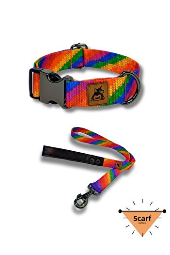 UTDpet Rainbow Dog Neck Collar and Travel Transport Strap Set (with Scarf Gift)