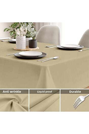 Evim Canvas Beige Liquid Proof Stain Resistant Tablecloth
