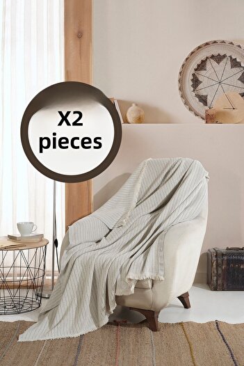 Lux Touch Vera Gray 2 Pieces Sofa Armchair Cover Shawl 150 X 200 Cm TV Blanket Throw Cotton