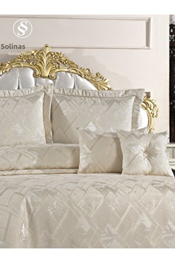 Solinas Collection Melina Double Cream Gold Glitter Cotton, Fiber Filled Bedspread