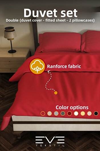 Eve Tekstil Ranforce Double Duvet Cover Set with Sheet, Pillow and Quilt Cover 200X220 cm