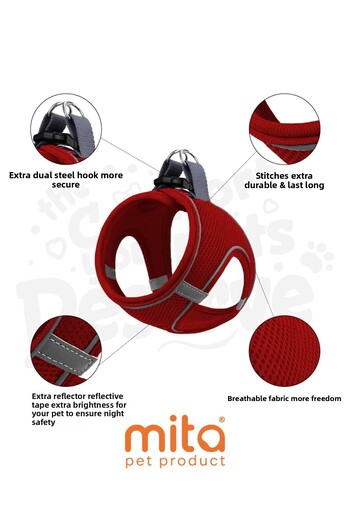 Mita طقم أطواق للقطط والكلاب من Air Mesh مكون من قطعتين - طوق للصدر والمشي