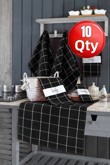 LADYNİL Set of 10 Kitchen Towels & German Napkin 50X70 cm 100% Cotton and Washed Large Checked
