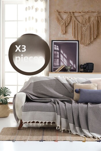 Lux Touch Κάλυμμα καθίσματος Bergama Mink 3 τεμαχίων 180 X 200 εκ. Σάλι καναπέ Κάλυμμα πολυθρόνας καναπέ βαμβακερό