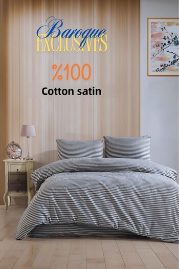 Loyal Home Комплект двоен сатенен плик за завивка в сиво-бароково райе