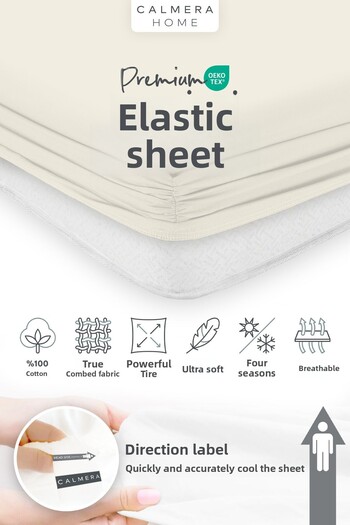 Calmera 100% Cotton Combed Elastic Sheet - Single |   Double |   Battal King Size - Ecru