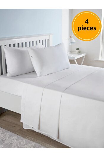 Mef Collection Hotel Sheet Elasticless Economical Single White 180X235 cm 4 Pieces