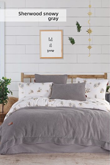 eco concept Sherwood Bohemian Style Double Blanket with 2 Pillowcases - Lamb Wool Effect