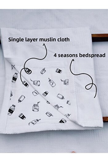 Tinybabyconcept Double Sided Muslin Baby Blanket - 100% Organic Cotton, 80X100 Cm, 4 Seasons Pique Milk