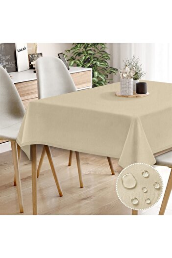 Evim Canvas Light Beige Liquid Proof Stain Resistant Table Cloth