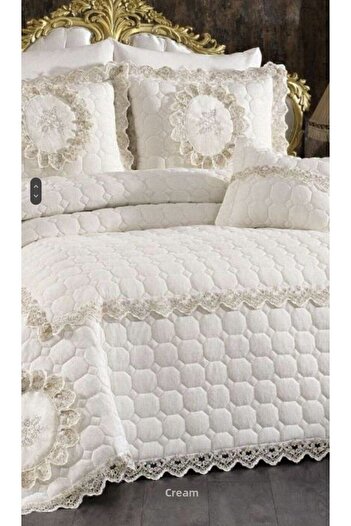 BALADI HOME Dowry Bedspread (Set 4 Pieces) French Lace and Quilted High Quality Set in Bag