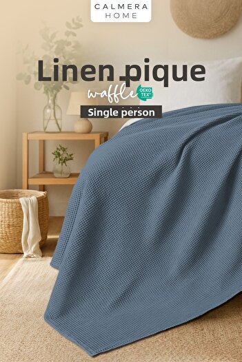Calmera Linen Single Waffle Pike |   Bed & Sofa Cover - Shawl |   Premium Cotton - Summer |   Blue