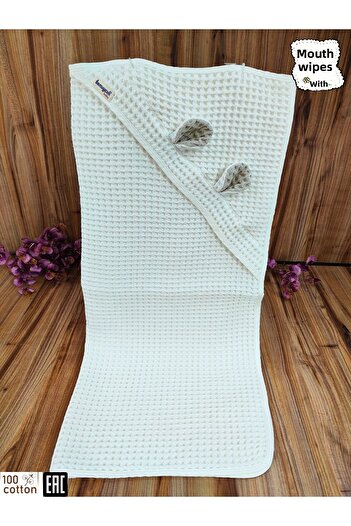 Tomuycuk 100% Cotton Hooded Eared Pique Baby Blanket – Double Sided Seasonal Sleeping and Towel Cover