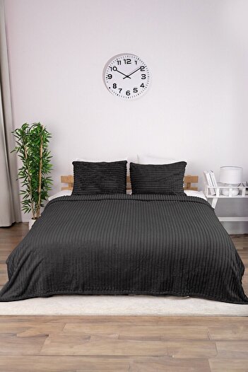 FAVORA Linda 3 Piece Double Blanket Set - Anthracite