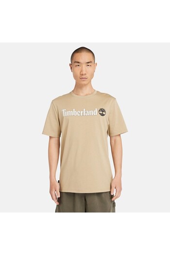 Timberland Linear Logo Men's Beige Round Neck T-Shirt