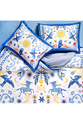 Zsa Zsa Zsu Set de lenjerie de pat din satin de bumbac Lahor 300 Tc King Size 240x220 cm Albastru
