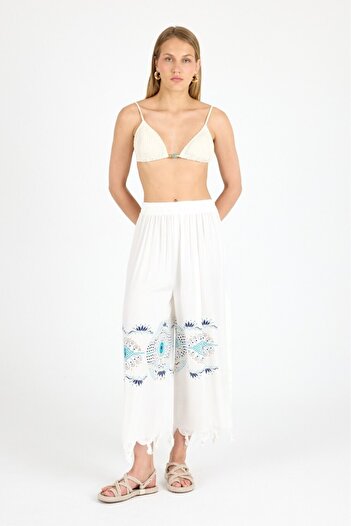 Mulberry Women's White Bamboo Trouser Skirt |   Beach & Pool & Daily Use