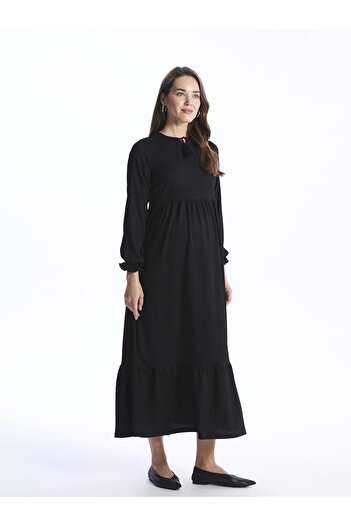 LC Waikiki Tie-Up Neckline Plain Long Sleeve Maternity Dress (S4)