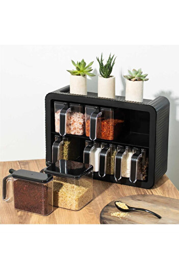 Violet 9-Piece Spice Rack Set (Black-White)