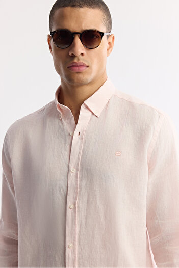 Avva Men's Comfort Fit Pink Button down Collar 100% Linen Shirt B002191