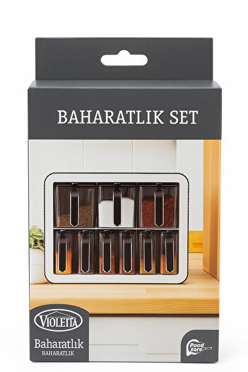 Violet 9-Piece Spice Rack Set (Black-White)