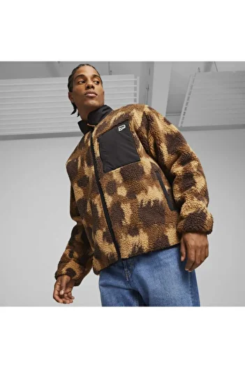 Puma Ανδρικό μαύρο μπουφάν με γιακά Downtown Aop Sherpa
