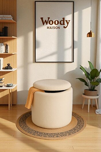 WoodyMaison Puf Iskandinav Tarz Kuzu Tüy Kumaş Sandıklı Large Çok Amaçlı Puf Koltuk Bench 41*42