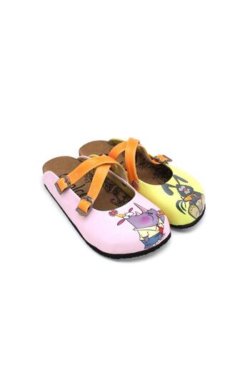 Goby Rabbit and Purple Rhino Pattern Printed Closed Toe Yellow Pink Sabo Girls' Women's Slippers