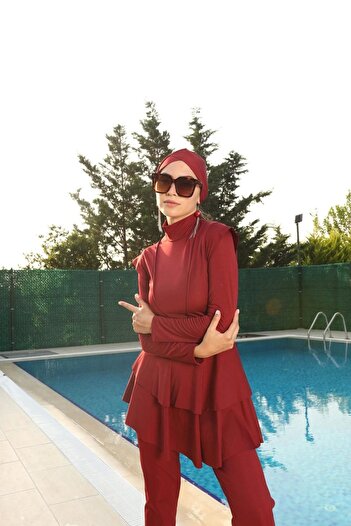 Starinci Mayo Lycra Flounce Detailed Full Covered Hijab Swimsuit Fulya