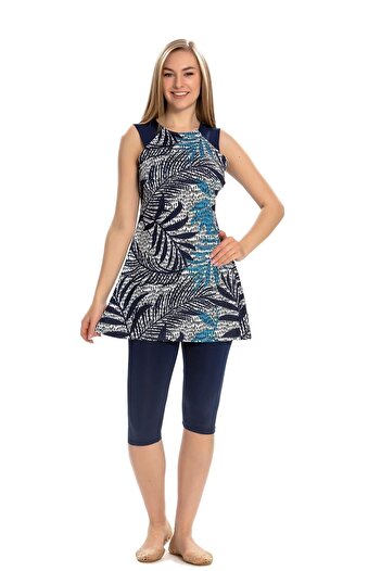 Starinci Mayo Lycra Sleeveless Hijab Swimsuit Blue Dot Patterned