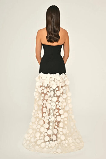 ALFABETA Women's Evening Dress Strapless Top Crepe 3D Laser Cut Long Dress