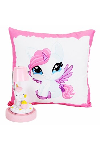 HediyeKanalı Sevimli Papçik Unicorn Puf Yastık Unicorn Işıklı Biblo Masa Gece Lambası Hediye Seti
