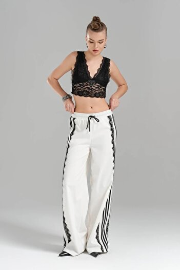 tw3 Women's Lace Detailed Design Pants with Elastic Waist