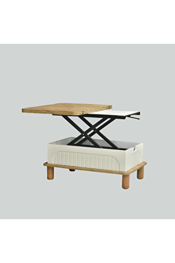 Nevamobilya Lidya Akıllı Sehpa Atlantik Çam Krem 4 Fonksiyonlu Açılır Mekanizmalı 90x39x60 Cm